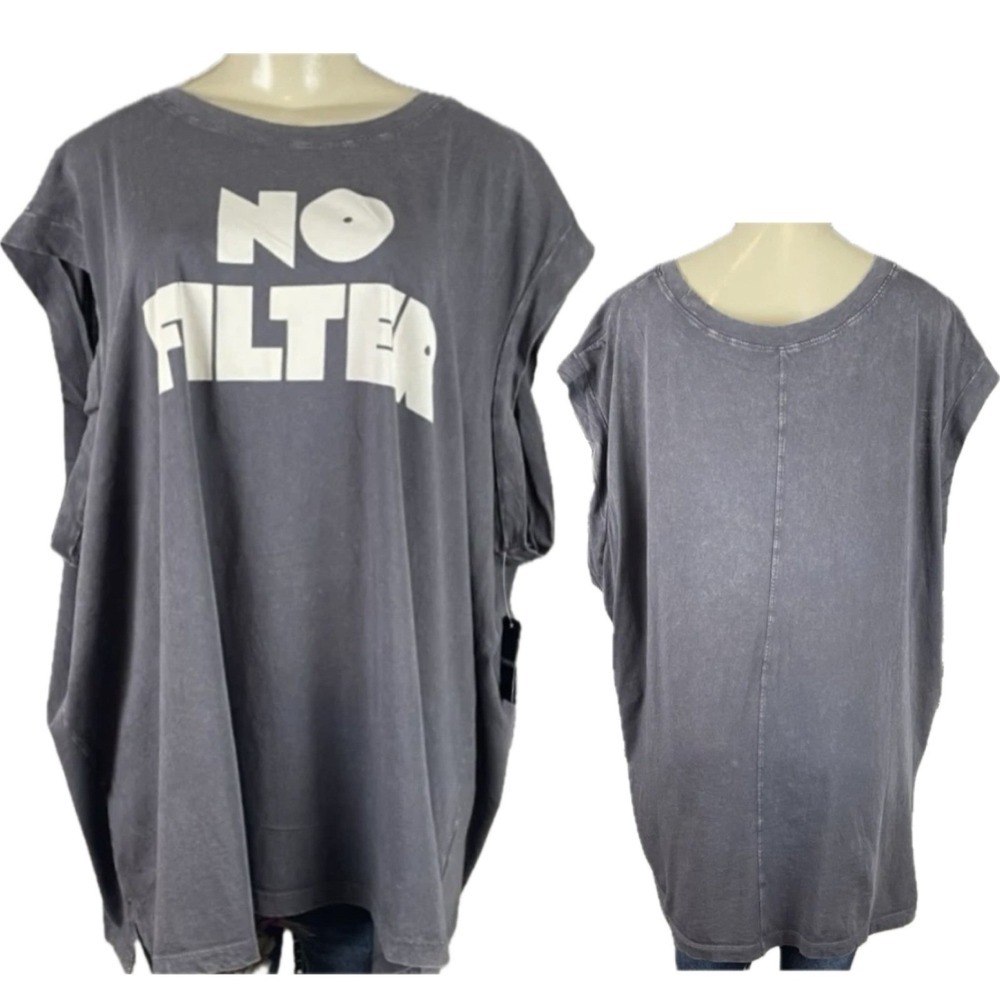 Torrid 5X Gray No Filter Graphic Cuffed Muscle Tank Tee 100% Cotton Mineral Wash